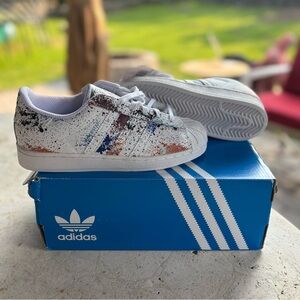 Adidas White and Blue Sneakers Classic Design